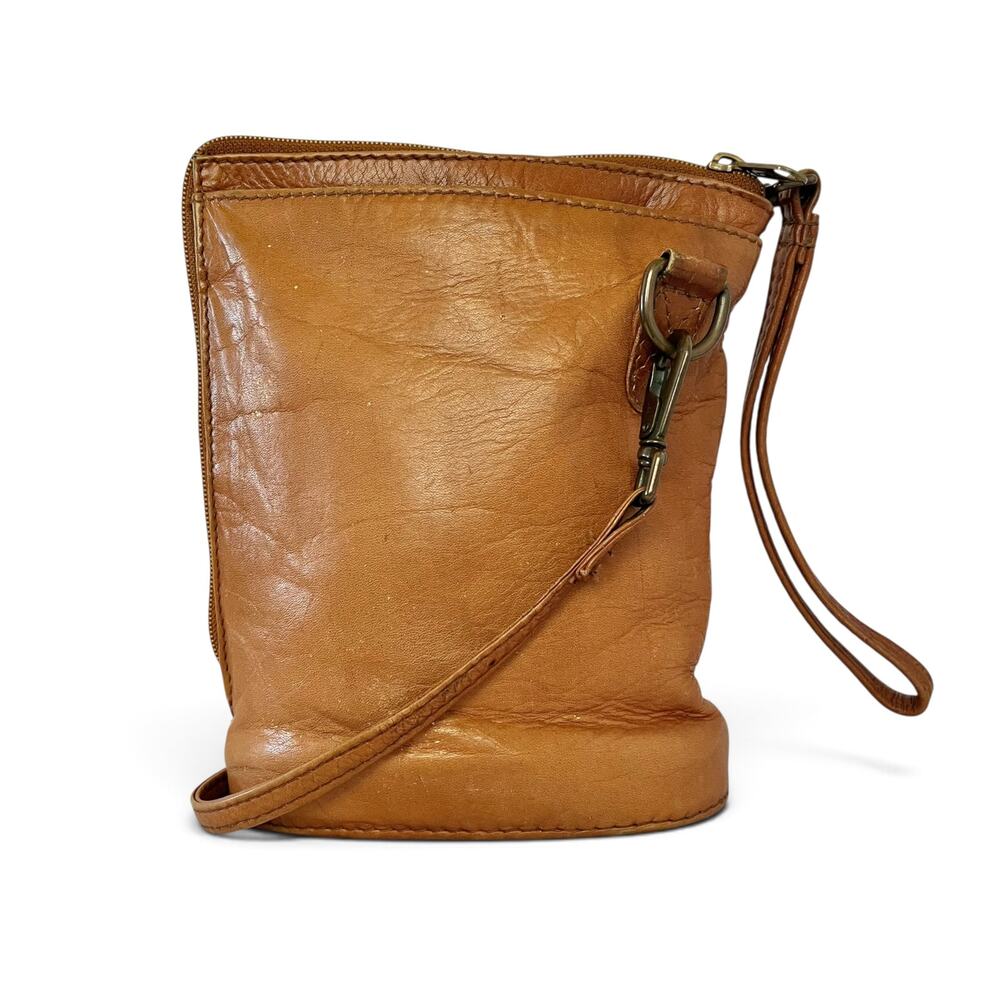 HOBO Vintage Tan Leather L-Zip Convertible Crossbody Bag Wristlet Handbag Purse